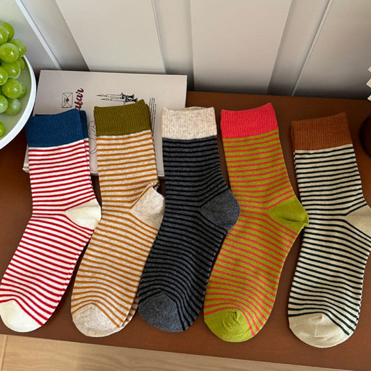 Rufia - Colorful Striped Mid-Calf Socks for Autumn-Winter