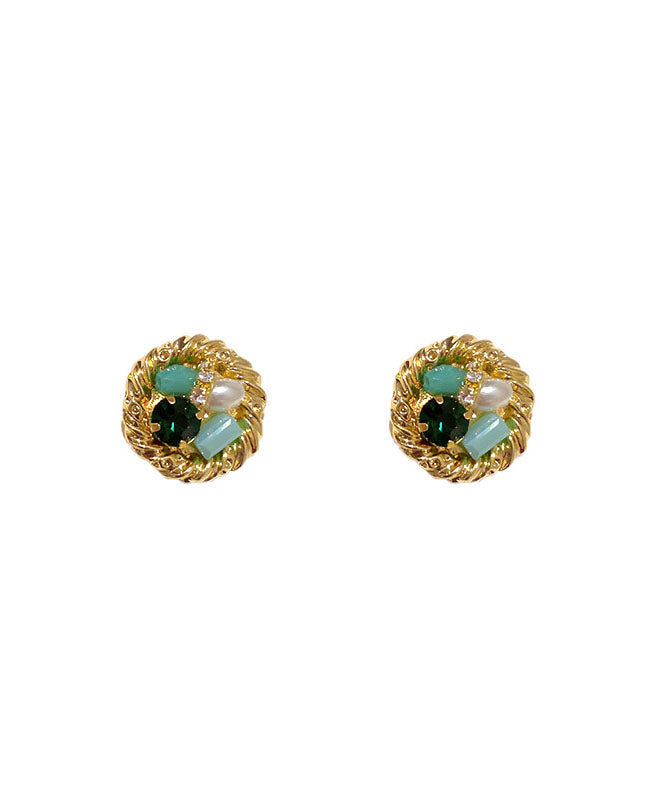 Novelty Gold Sterling Silver Overgild Zircon Pearl Stud Earrings