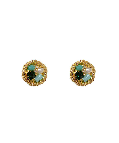 Novelty Gold Sterling Silver Overgild Zircon Pearl Stud Earrings