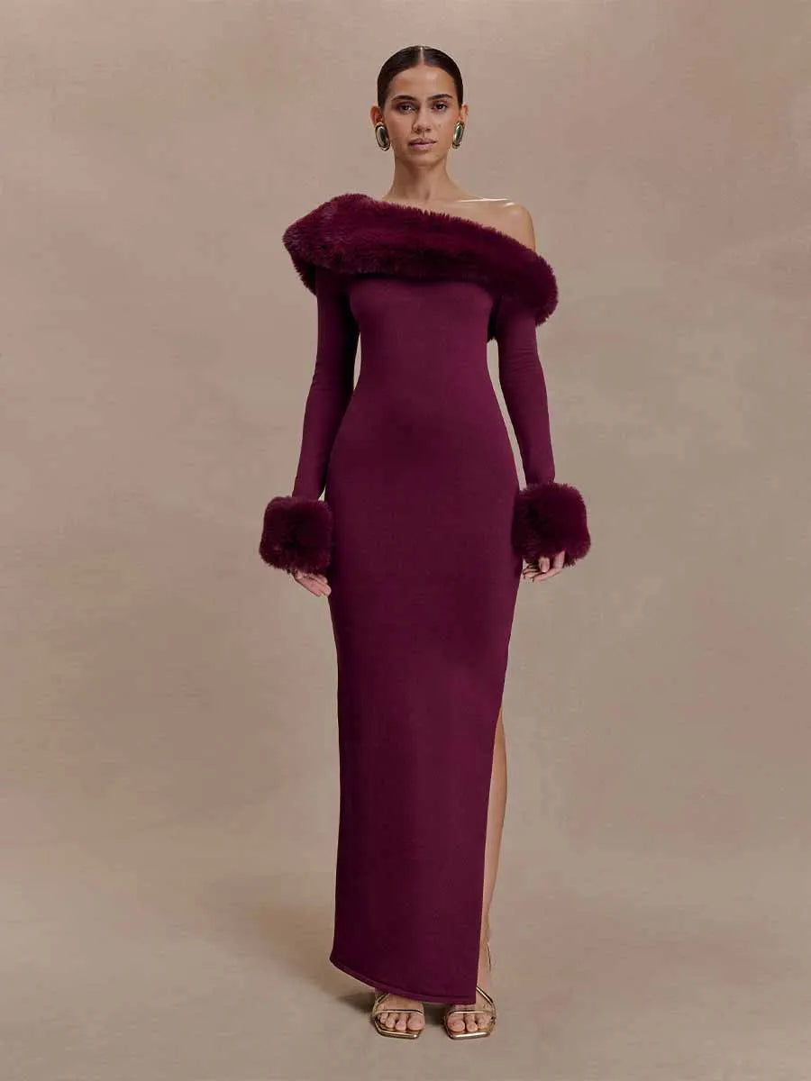 Dahlia Faux Fur Knit Maxi Dress