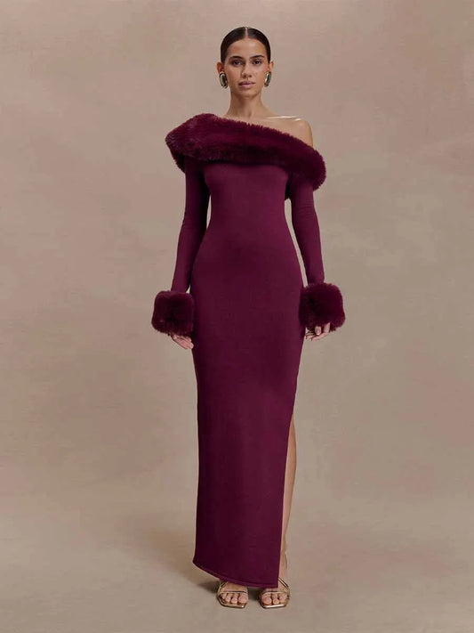 Dahlia Faux Fur Knit Maxi Dress