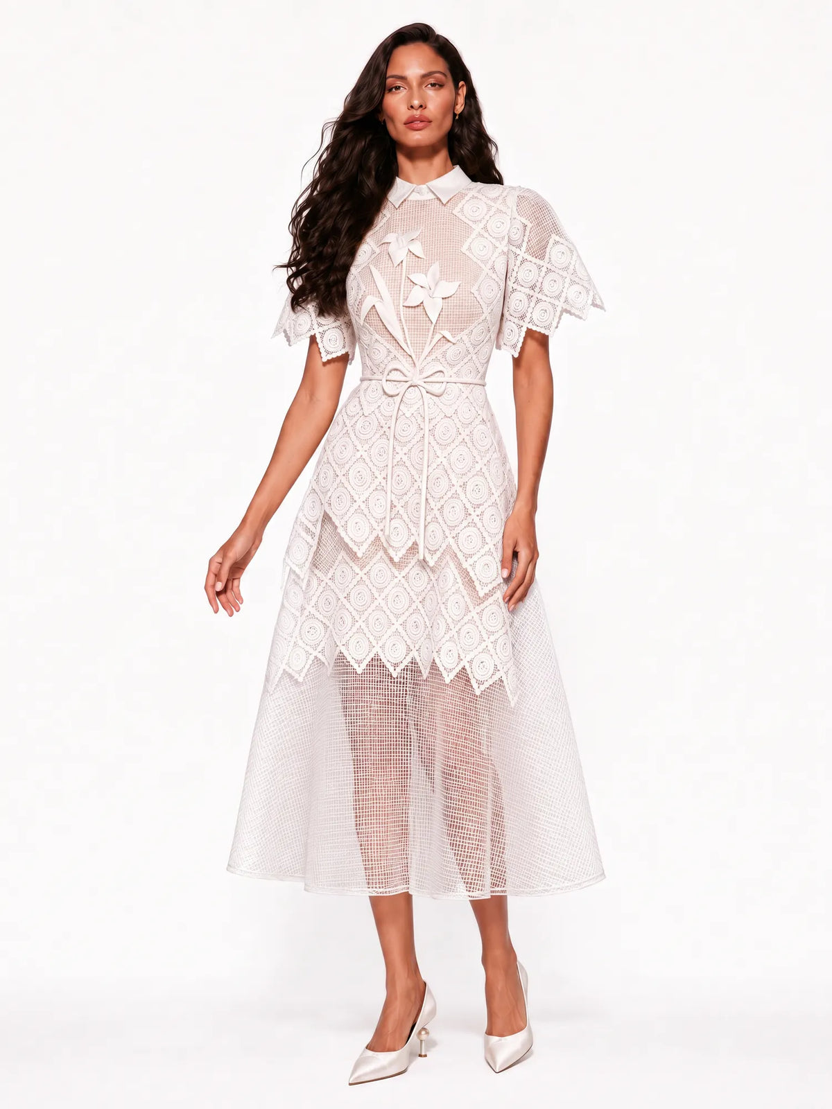 Anastasia Geometric-Pattern Embroidered Midi Dress