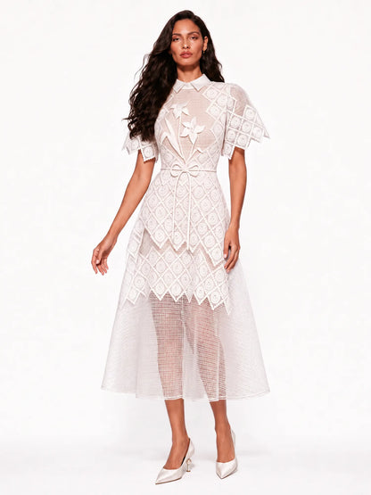 Anastasia Geometric-Pattern Embroidered Midi Dress