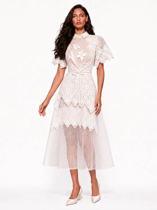 Anastasia Geometric-Pattern Embroidered Midi Dress