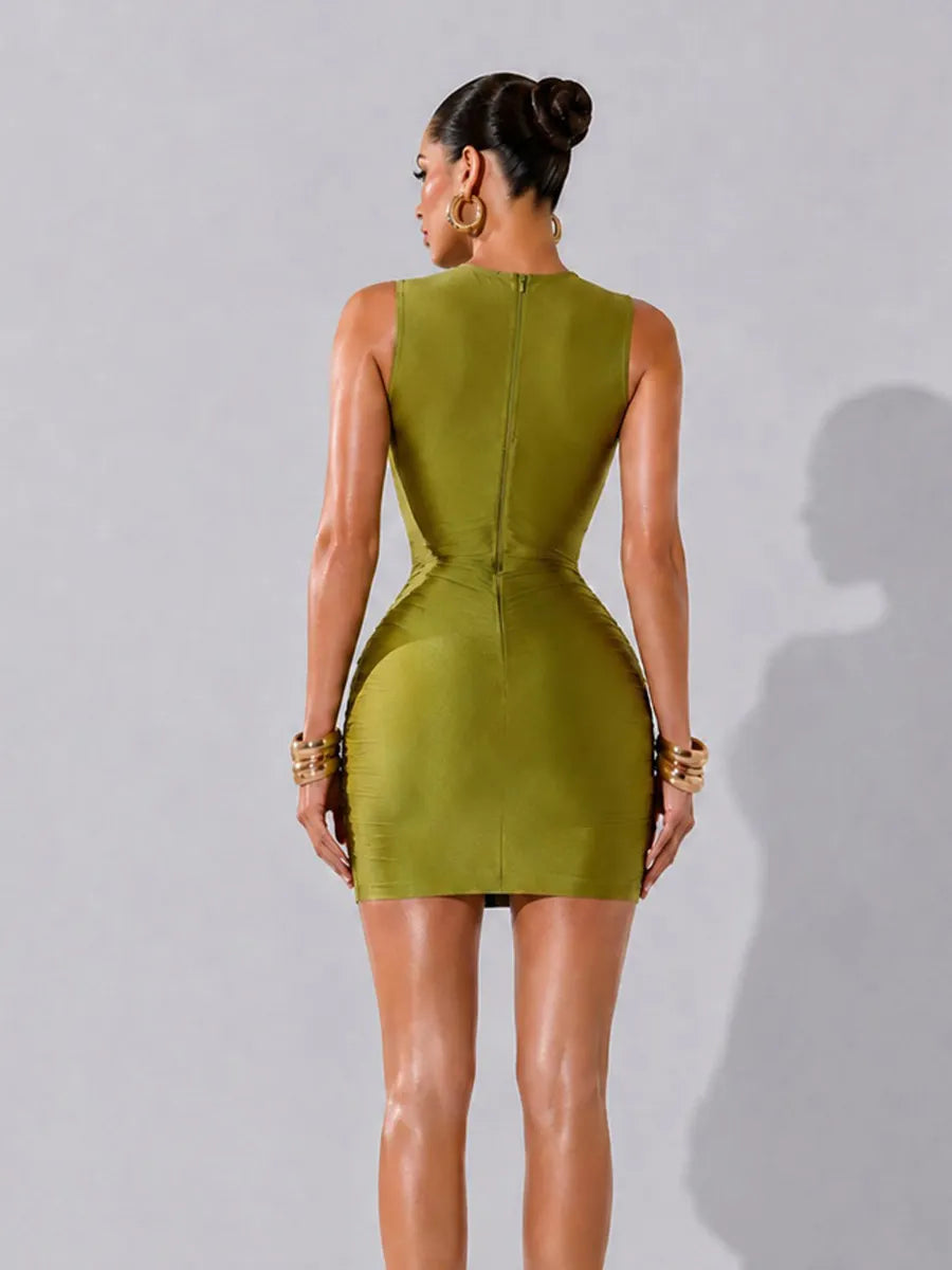 Victoria Sleeveless Feather-Trimmed Bodycon Mini Dress