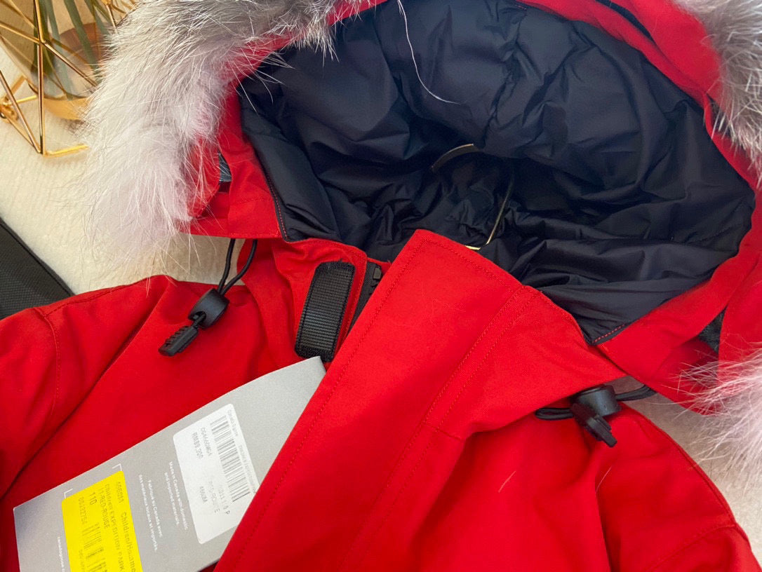 Canada Goose Children Jacket Wolf Fur Red Polyester Cotton