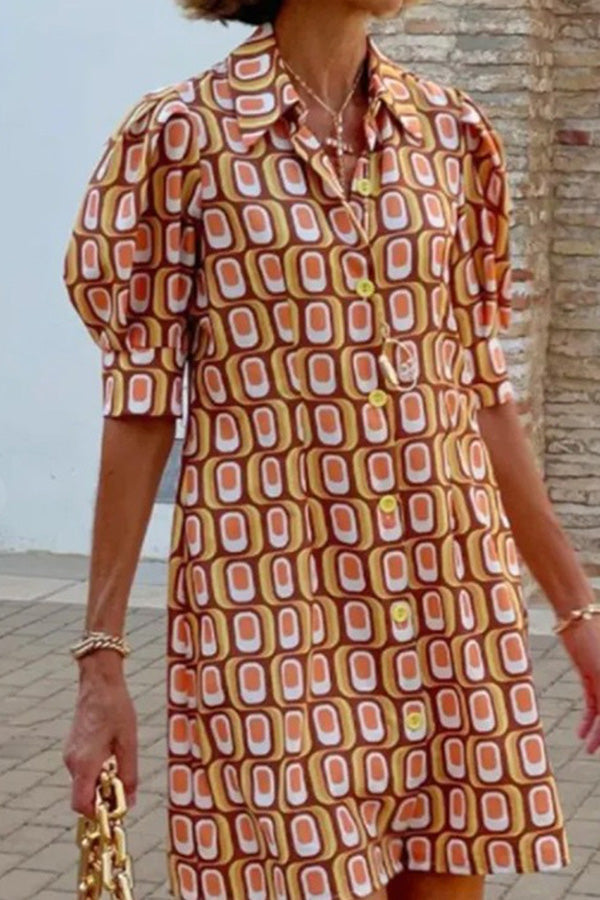 Fashion casual plaid print half-sleeved shirt dress