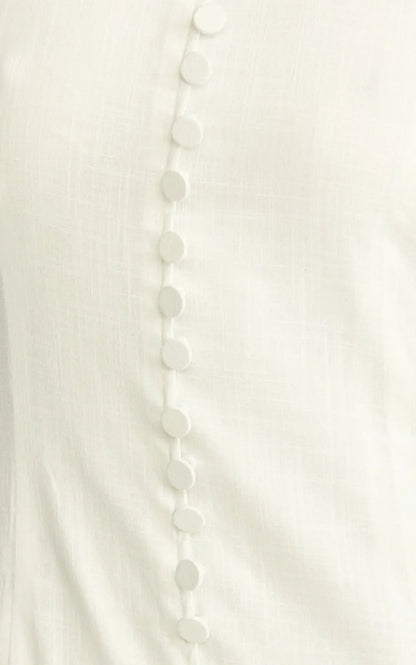 Cortez Maxi Dress - Square Neck Button Down Dropped Waist Dress in White