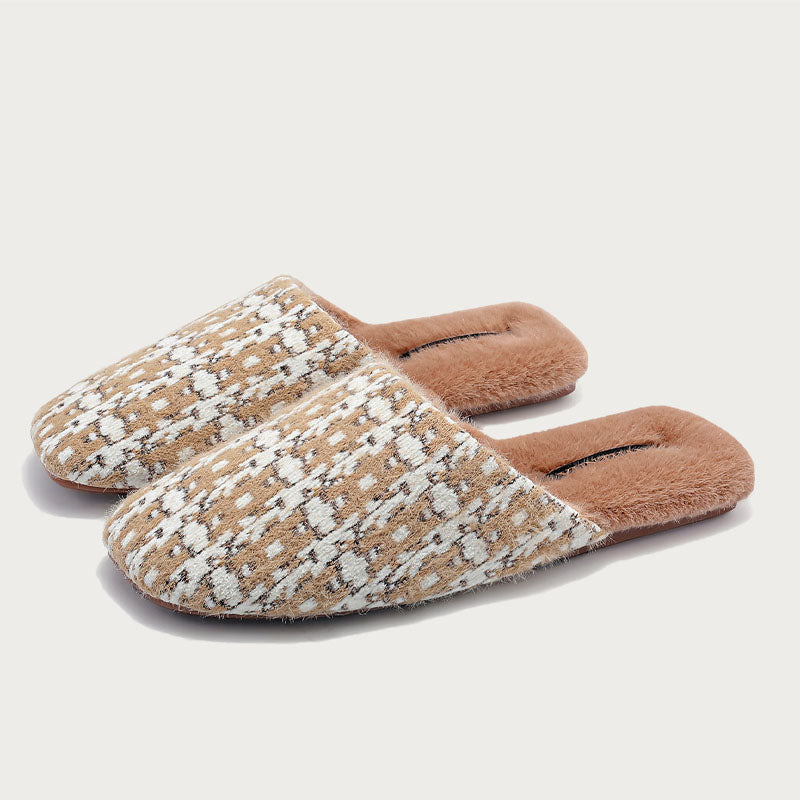 Elegant Color Block Plaid Plush Indoor Slippers
