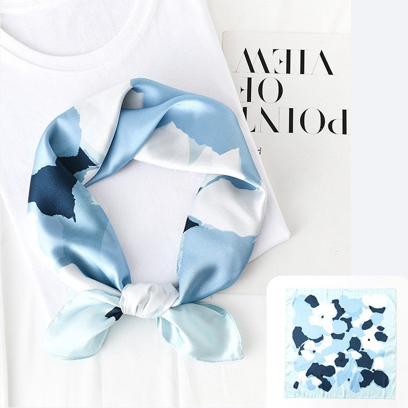 Elegant Printed Square Silk Imitation Scarf