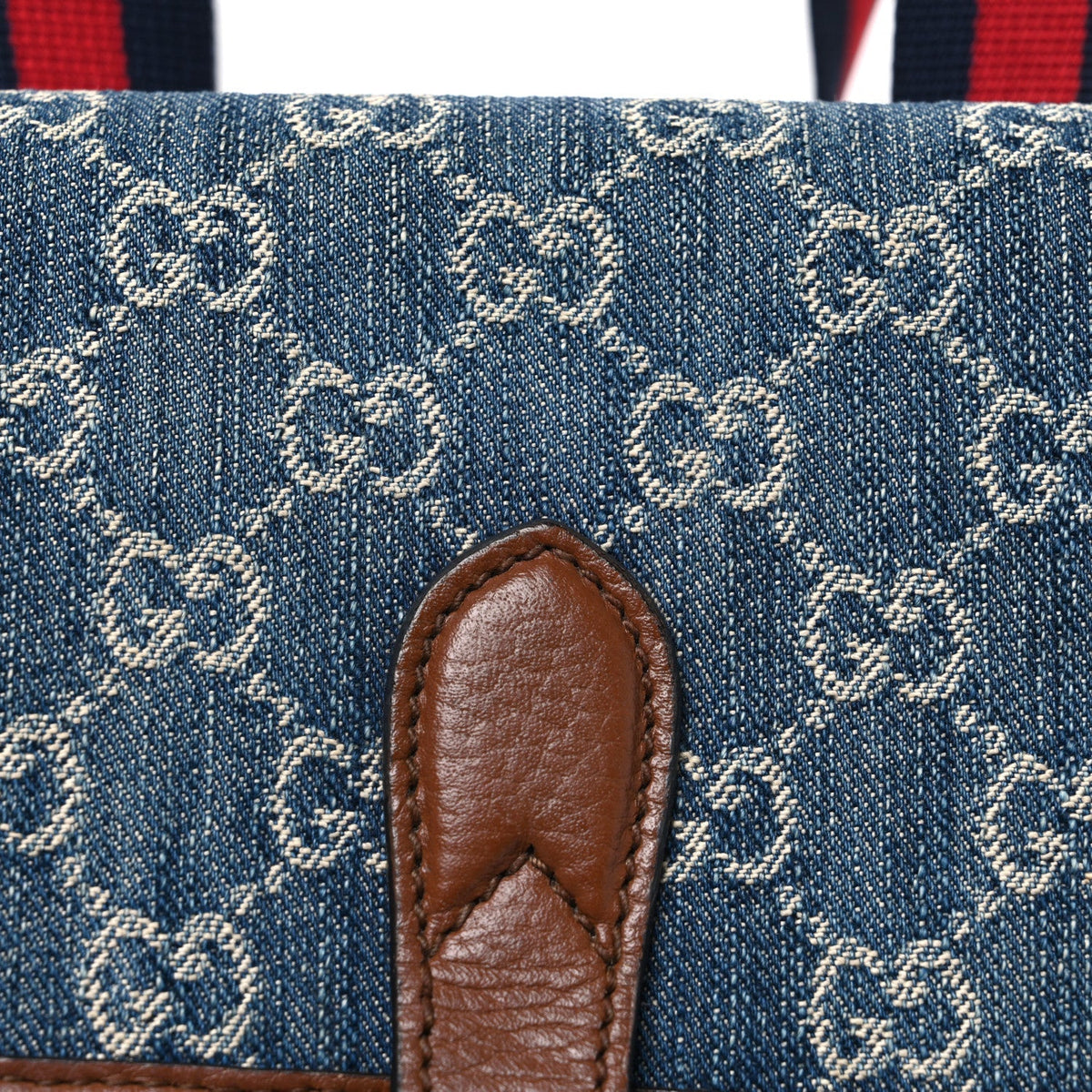 New Denim GG Monogram Retro Interlocking G Buckle Backpack Blue Tea Cuir