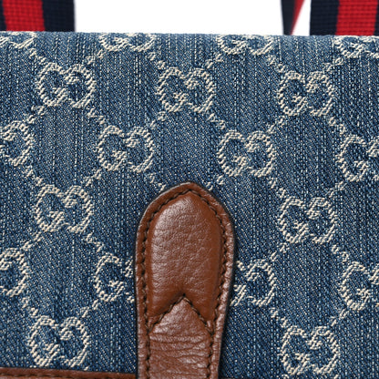 New Denim GG Monogram Retro Interlocking G Buckle Backpack Blue Tea Cuir