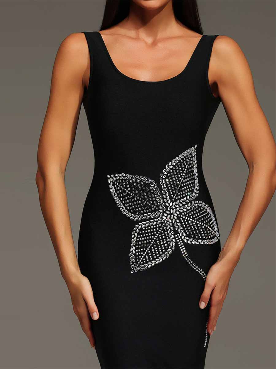 Ada Diamond Flowers Bandage Midi Dress