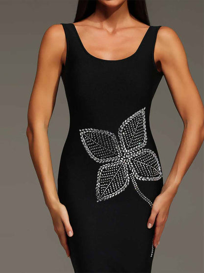 Ada Diamond Flowers Bandage Midi Dress