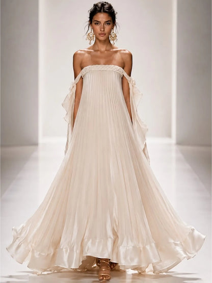 Matilda Pleated Strapless Ruffled Maxi Dress