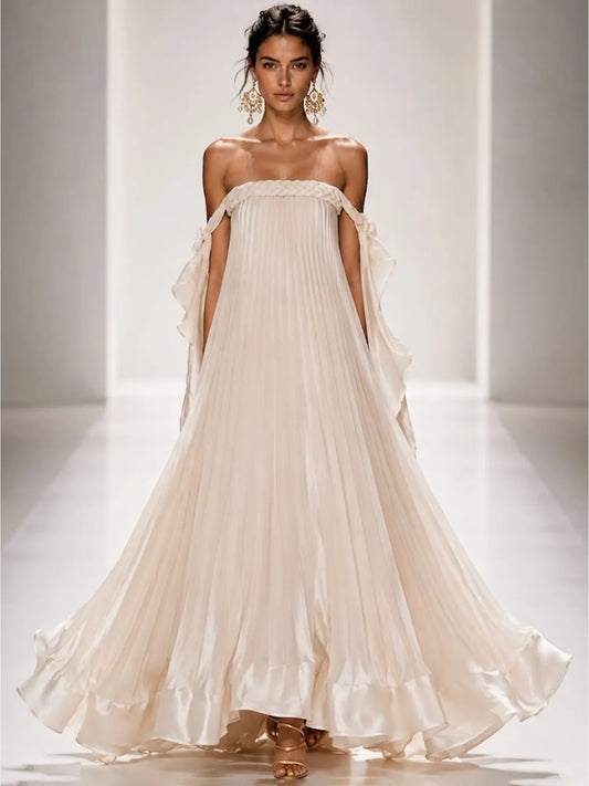 Matilda Pleated Strapless Ruffled Maxi Dress