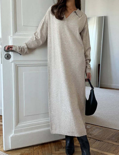 Fall Polo Collar Long Sleeve Maxi Dress