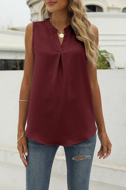 Solid color chiffon shirt loose V-neck pullover sleeveless top vest