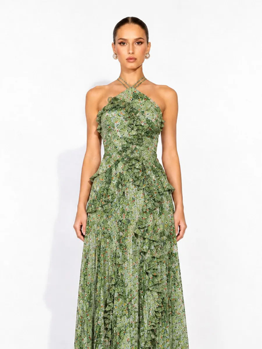 Arianne Pleated Print Sleeveless Maxi Dress