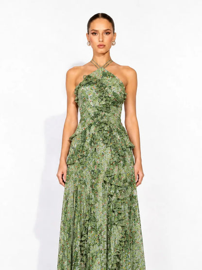 Arianne Pleated Print Sleeveless Maxi Dress