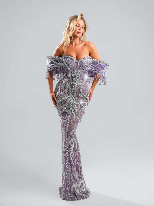 Rosalie Crystal Tassel Strapless Maxi Dress