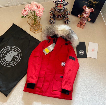 Canada Goose Children Jacket Wolf Fur Red Polyester Cotton