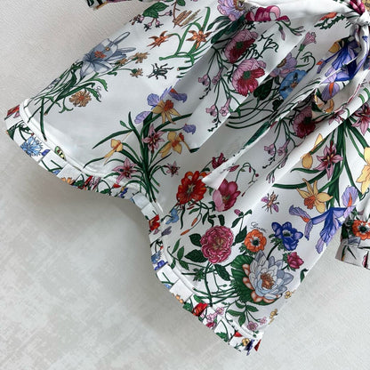 GG SS26 Flora Print Mini Dress White Multicolor Silk 351773