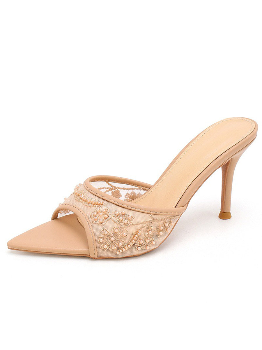 Ophelia Mesh Embroidered Beaded Fish Mouth Sandals