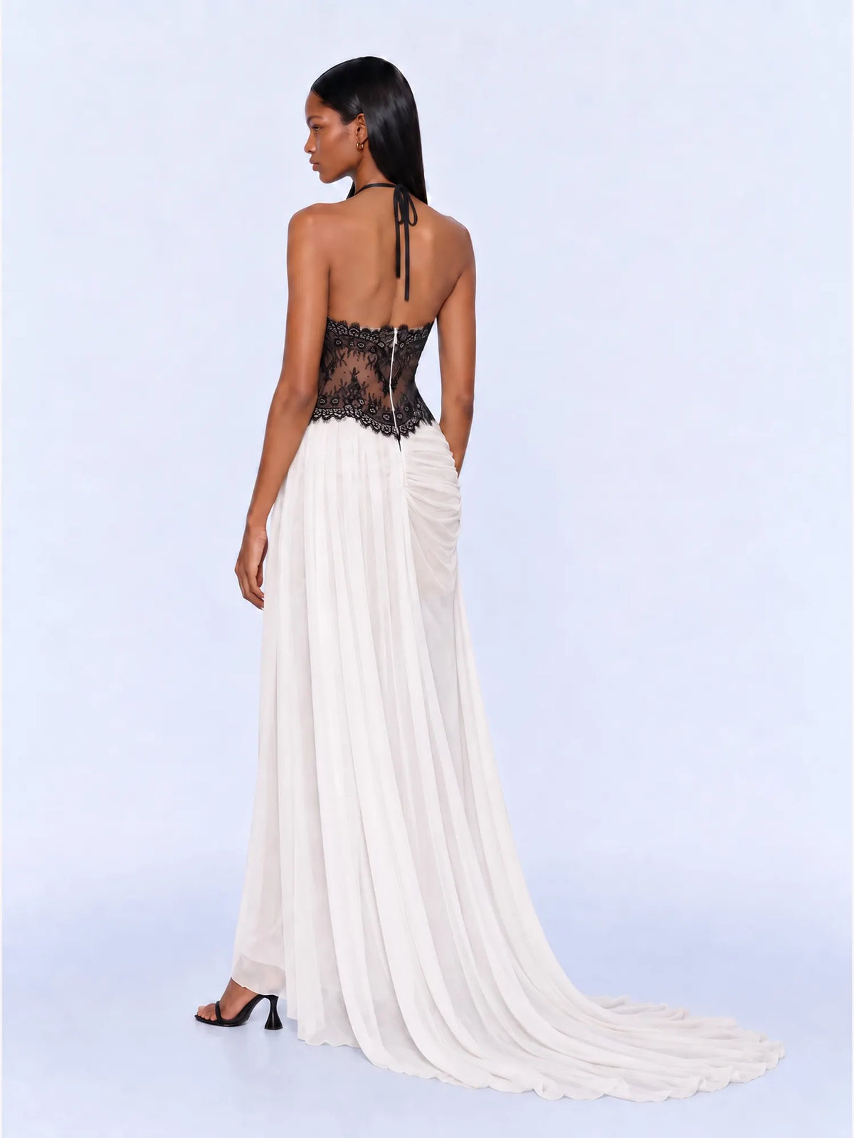 Luna Lace-Panel Chiffon Maxi Dress