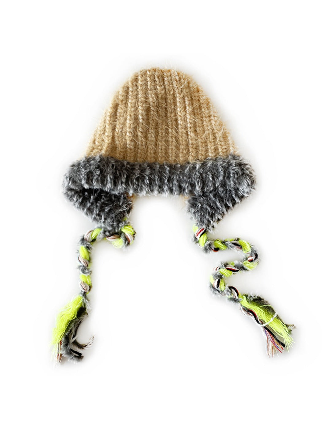 Haila - Winter Color Block Knitted Beanie with Tassel Braids