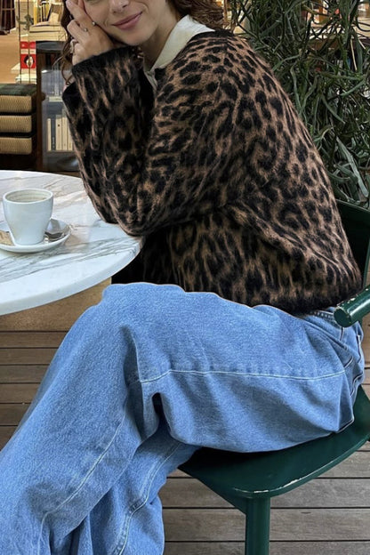 Wool and Alpaca Blend Animal Print Cardigan