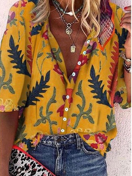 Multicolor Printing Fashion Loose Women'S Shirt