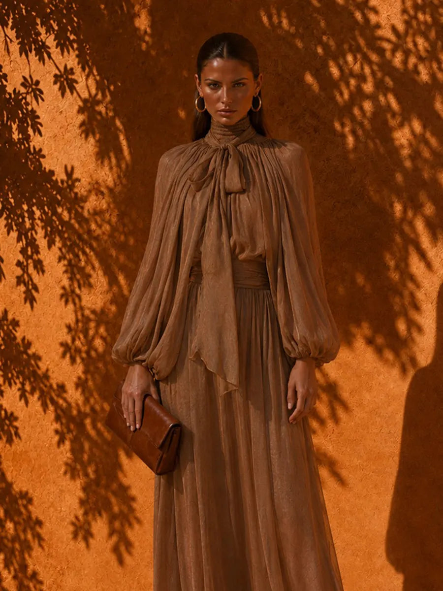 Celestia Elegant Pleated Tie-Waist Maxi Dress