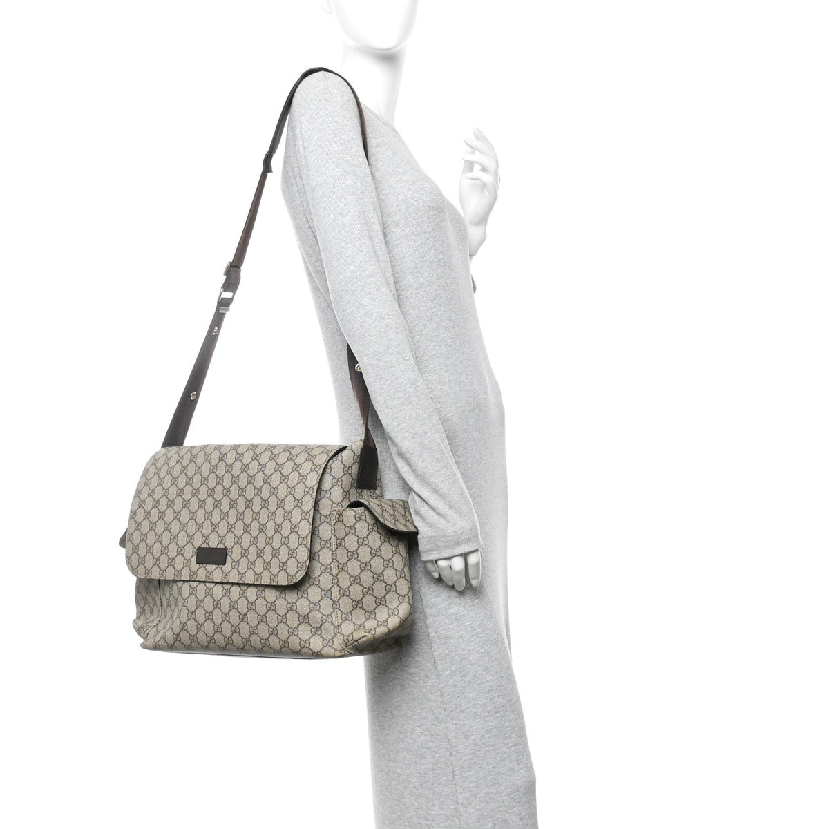 GG Plus Monogram Messenger Diaper Bag Dark Brown