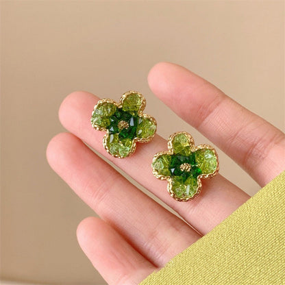 Earwish - Green Sparkling Floral Earrings - Delicate &amp; Chic