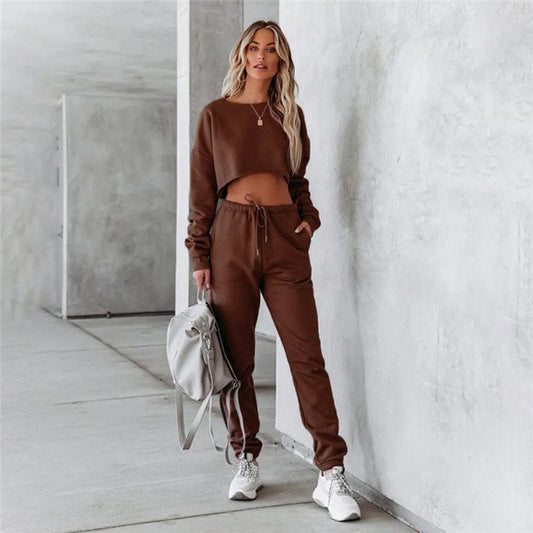 Long Sleeve High Waist Top Drawstring Pants Set