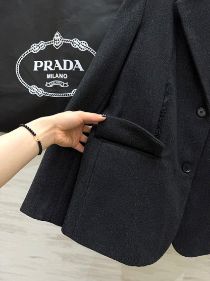 Prada 26s Blazer Dark Grey Wool Blend Fabric 855443