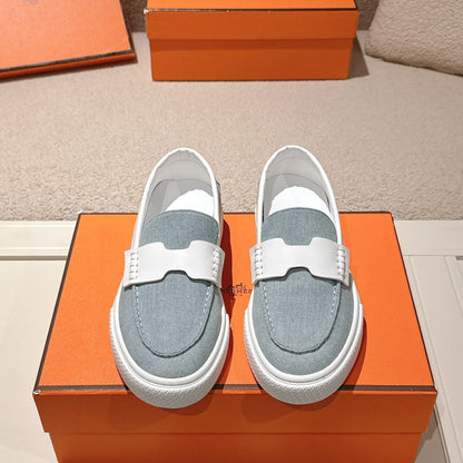 HM 25ss Platform Loafers Light Blue White Denim Sheepskin 577169