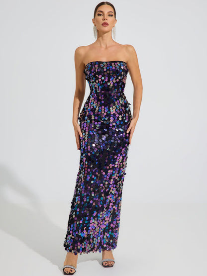Sophia Iridescent Sequin Maxi Dress