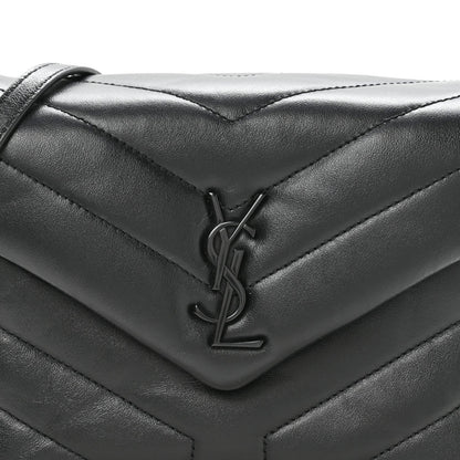 Calfskin Y Quilted Monogram Monochrome Toy Loulou Crossbody Bag Black