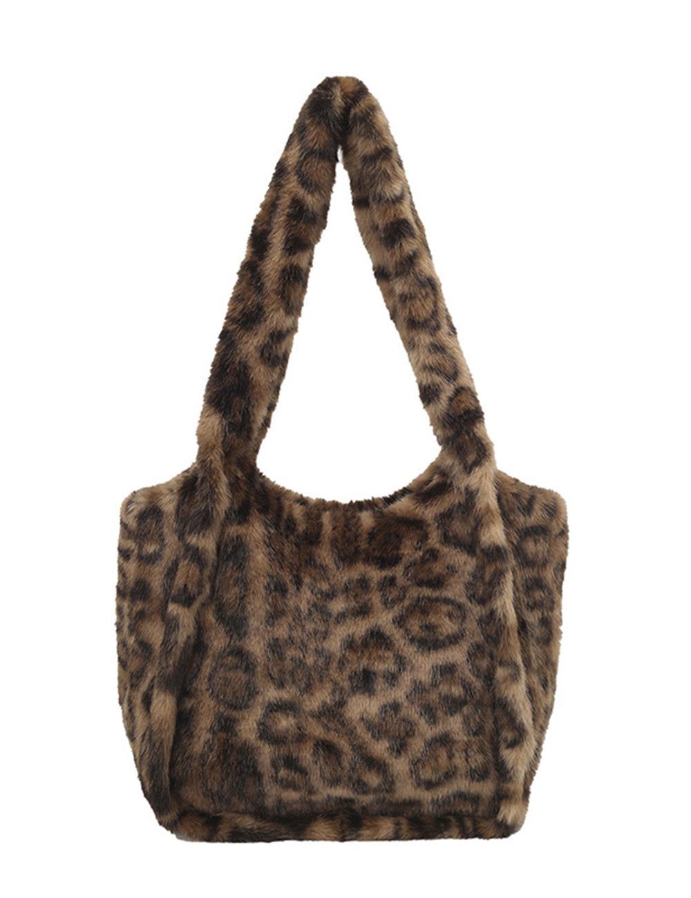 Retro Leopard Print Furry Tote Shoulder Bag