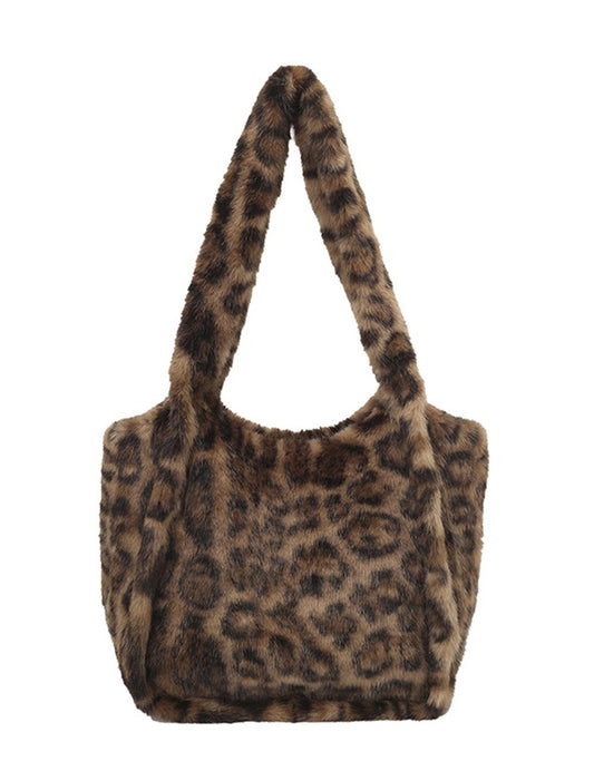 Retro Leopard Print Furry Tote Shoulder Bag