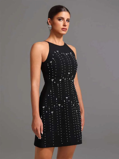 Carina Round Neck Sleeveless Diamond Mini Dress
