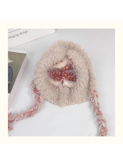 Haila - Striped Plush Knitted Beanie with Ear Flaps