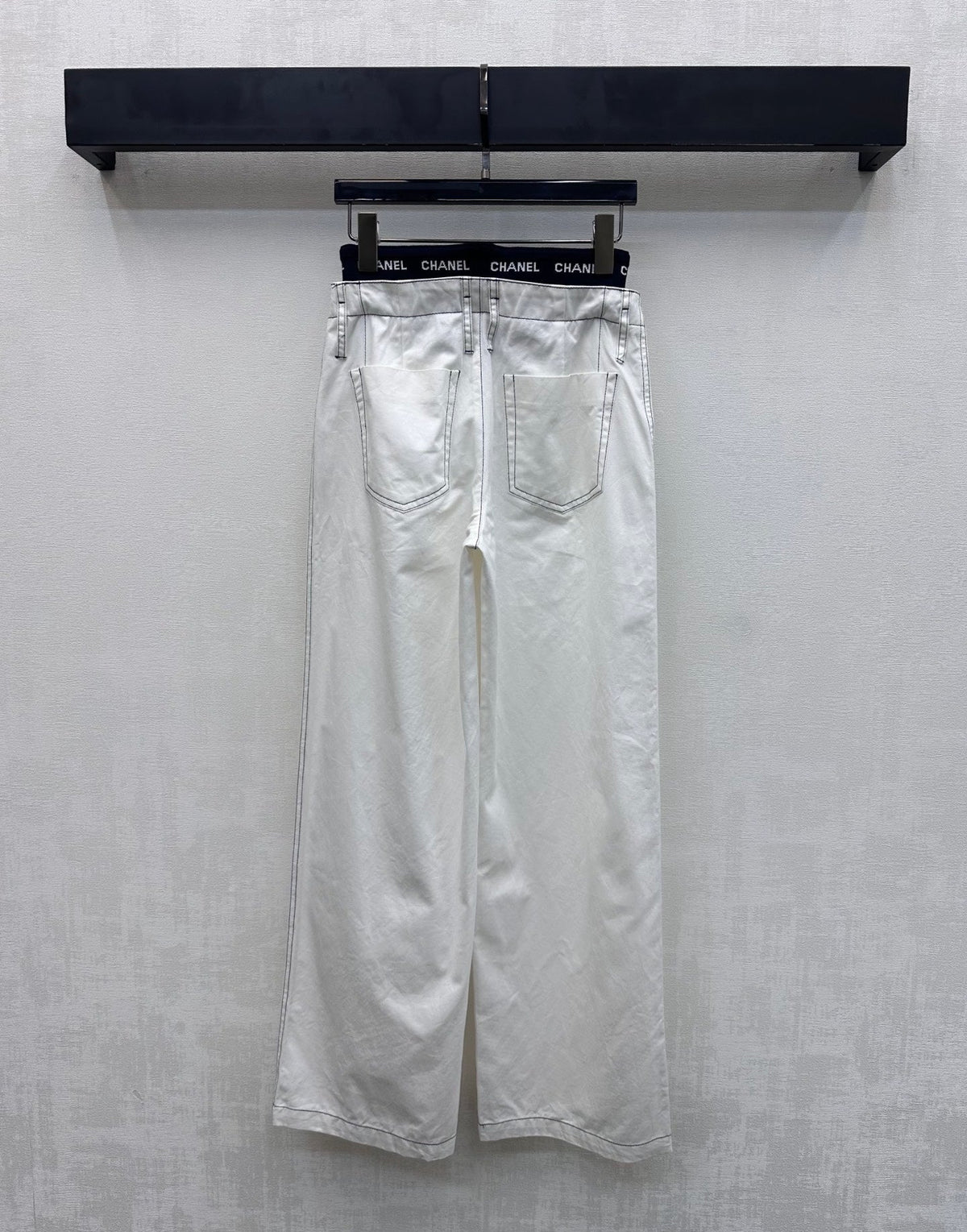 CC Drawstring Webbing Trousers White Cotton Tencel 350186
