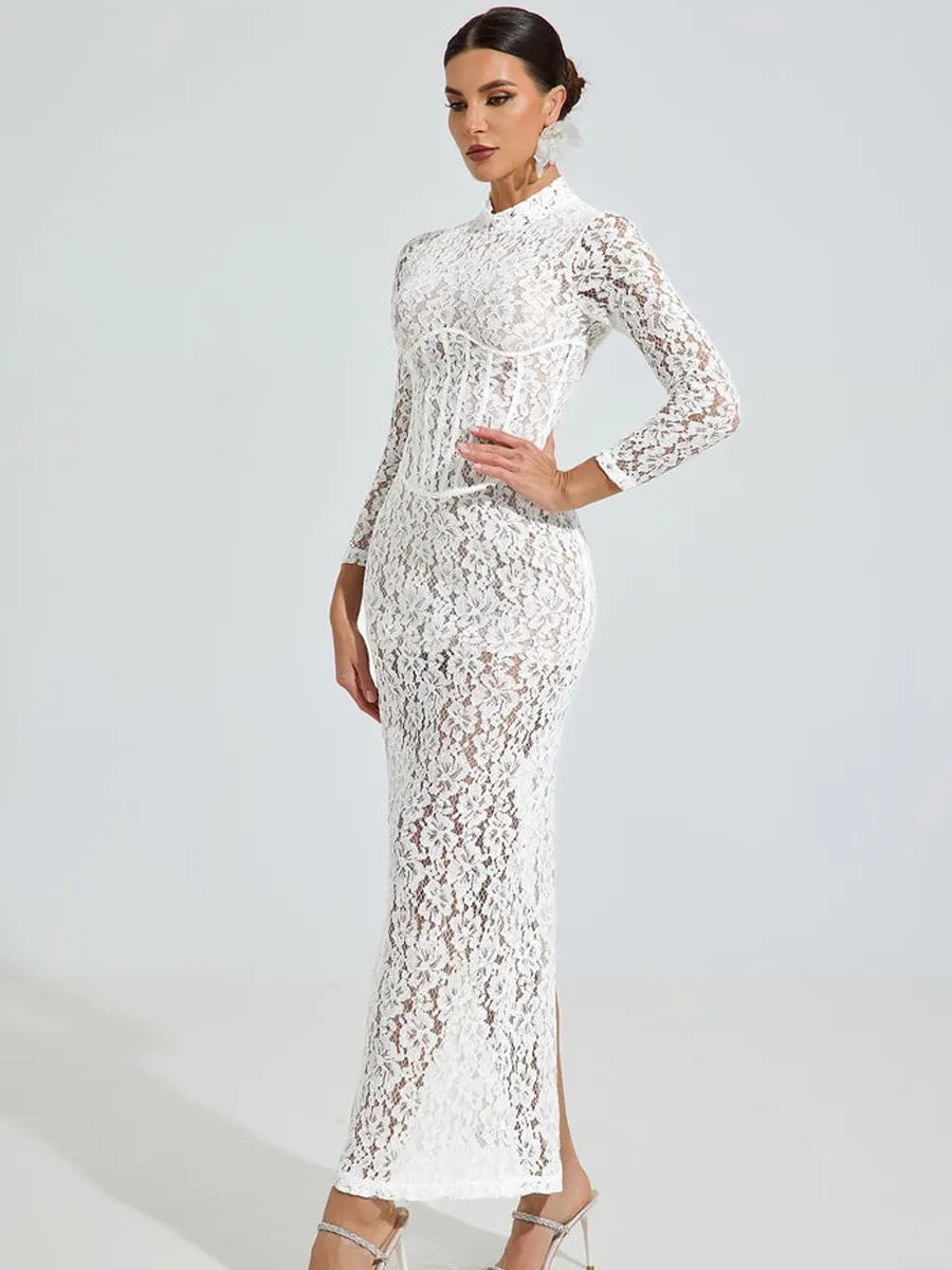 Evelyn Lace Elegance Maxi Dress In White