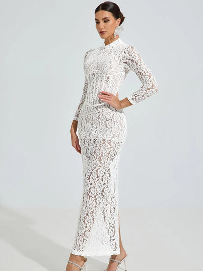 Evelyn Lace Elegance Maxi Dress In White