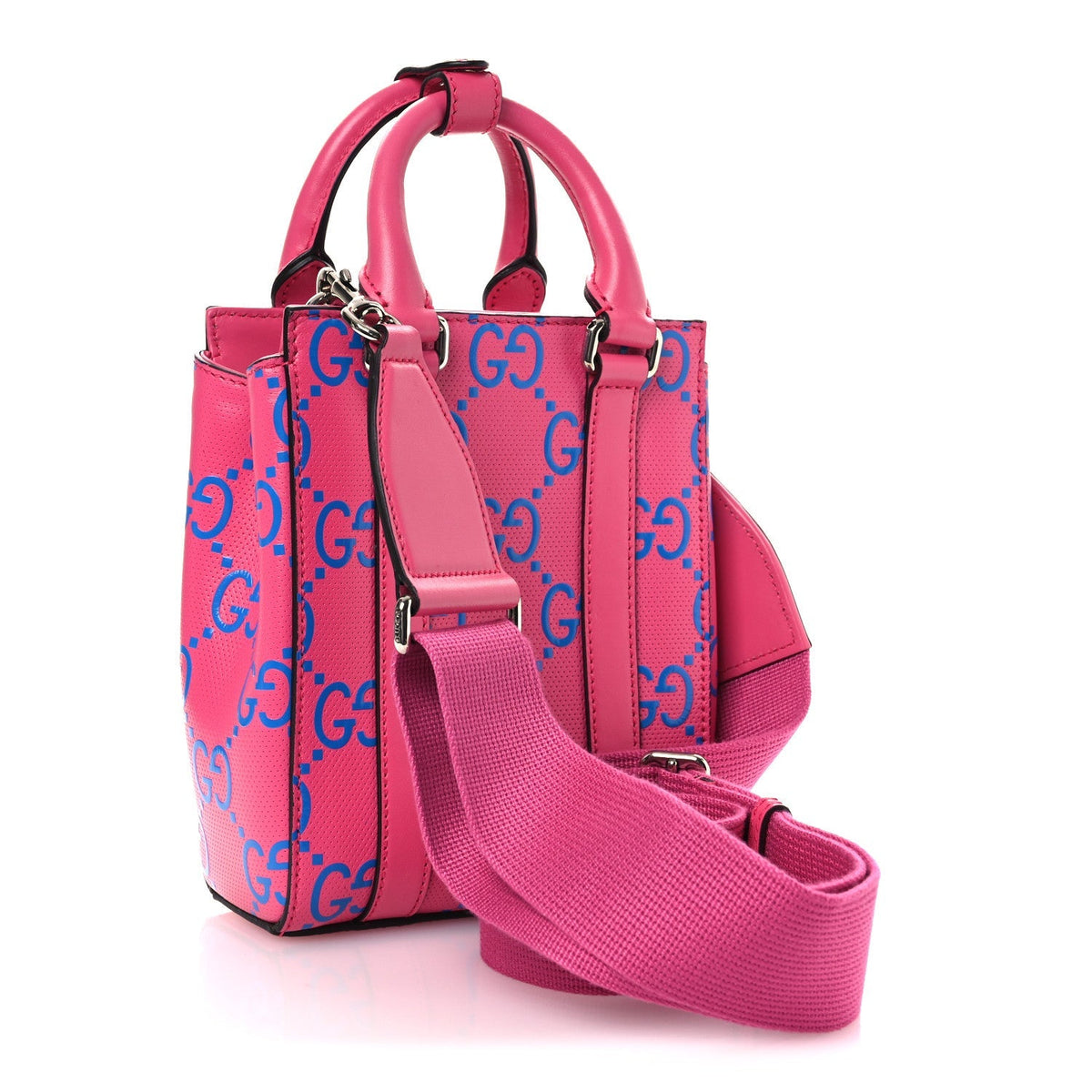 Calfskin GG Tennis Embossed Mini Tote Bag Modern Fuchsia Modern Blue