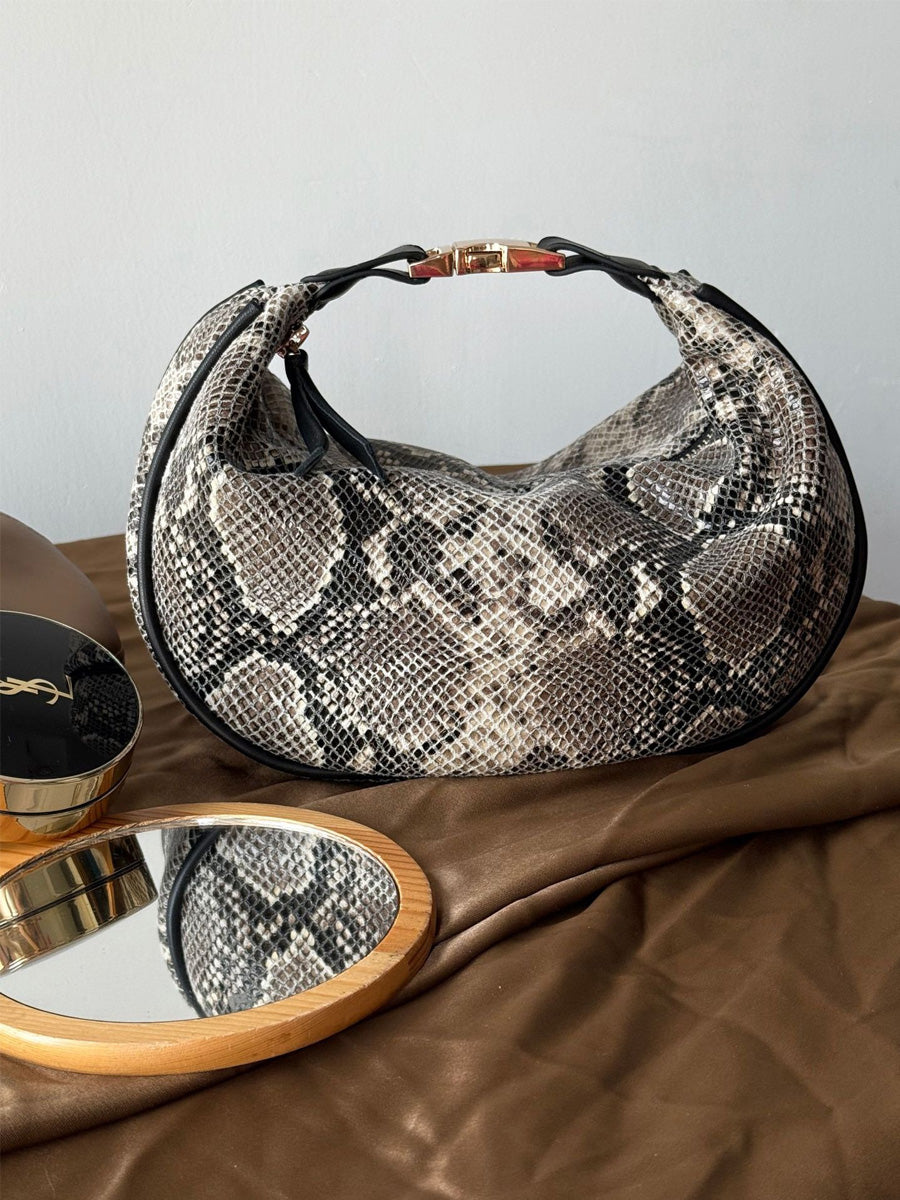 Ella Serpent-Print Handbag with Metal Clasp