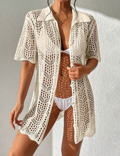 Sexy Lapel Button Down Shirt Cover Ups